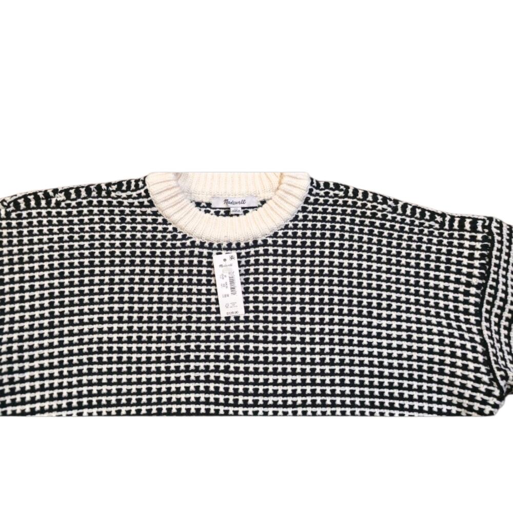 NWT Madewell Black White Textured Knit Cropped Oversized Crewneck XS Fits L/XL - Picture 7 of 10